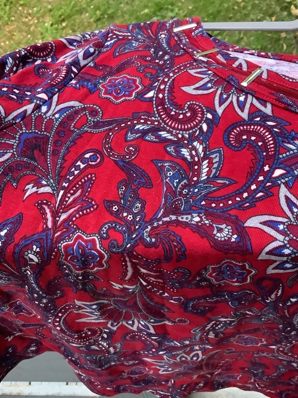 Rafaella Red Paisley Long Sleeve Scoop Neck Top - Picture 7 of 8